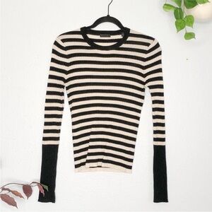 ATM Anthony Thomas Melillo Striped Rib Merino Wool Sweater Black White Medium